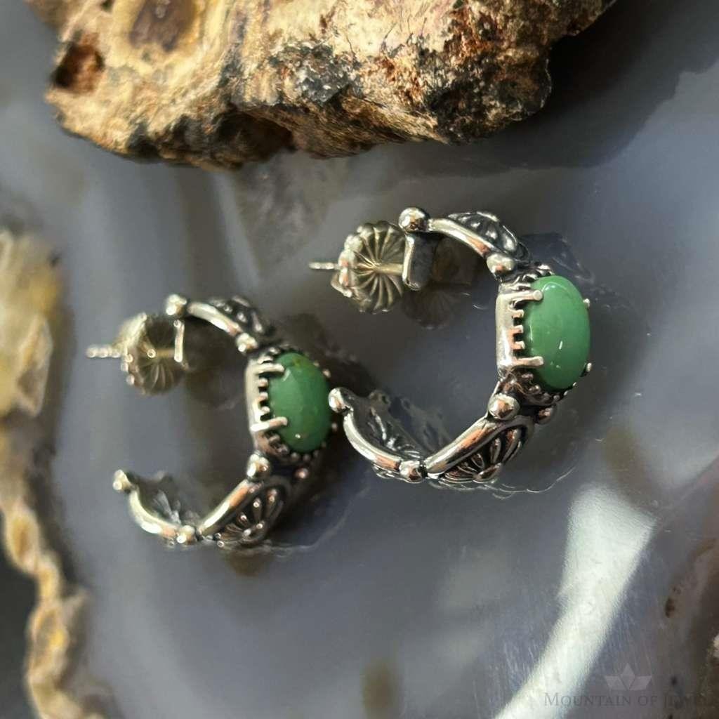 Carolyn Pollack Sterling Silver Green Turquoise w/Concho Hoop Earrings For Women