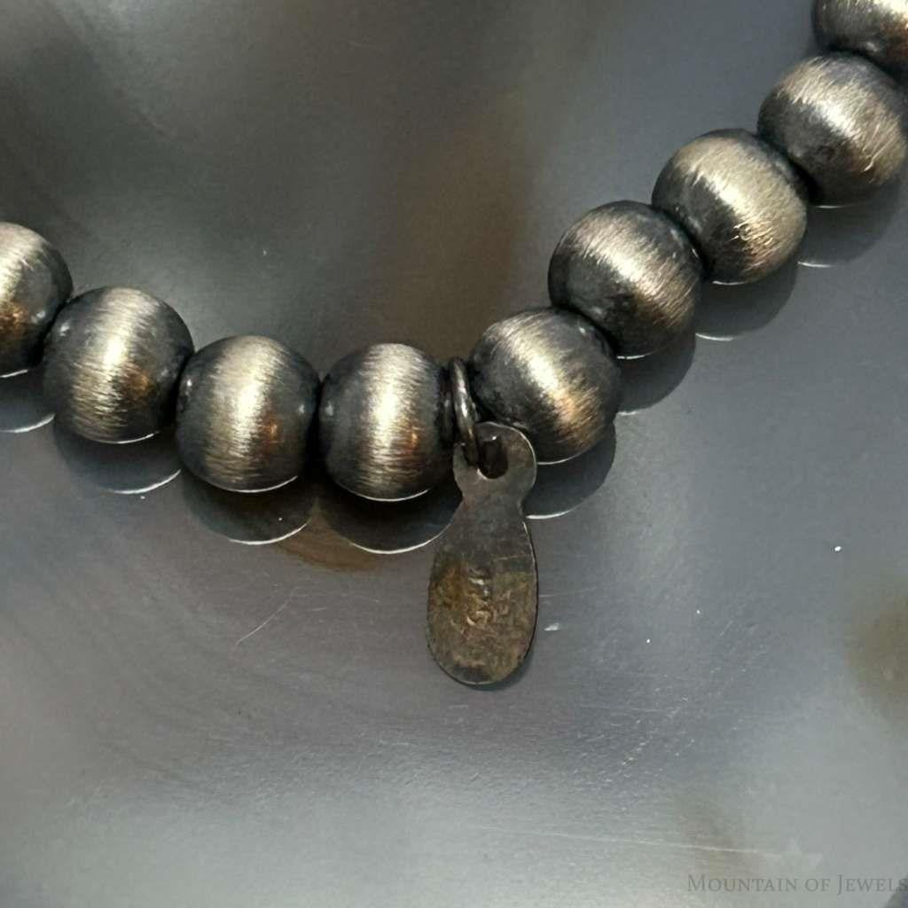Sterling Silver 5mm Navajo Pearl Beads Stretch Bracelet For Women