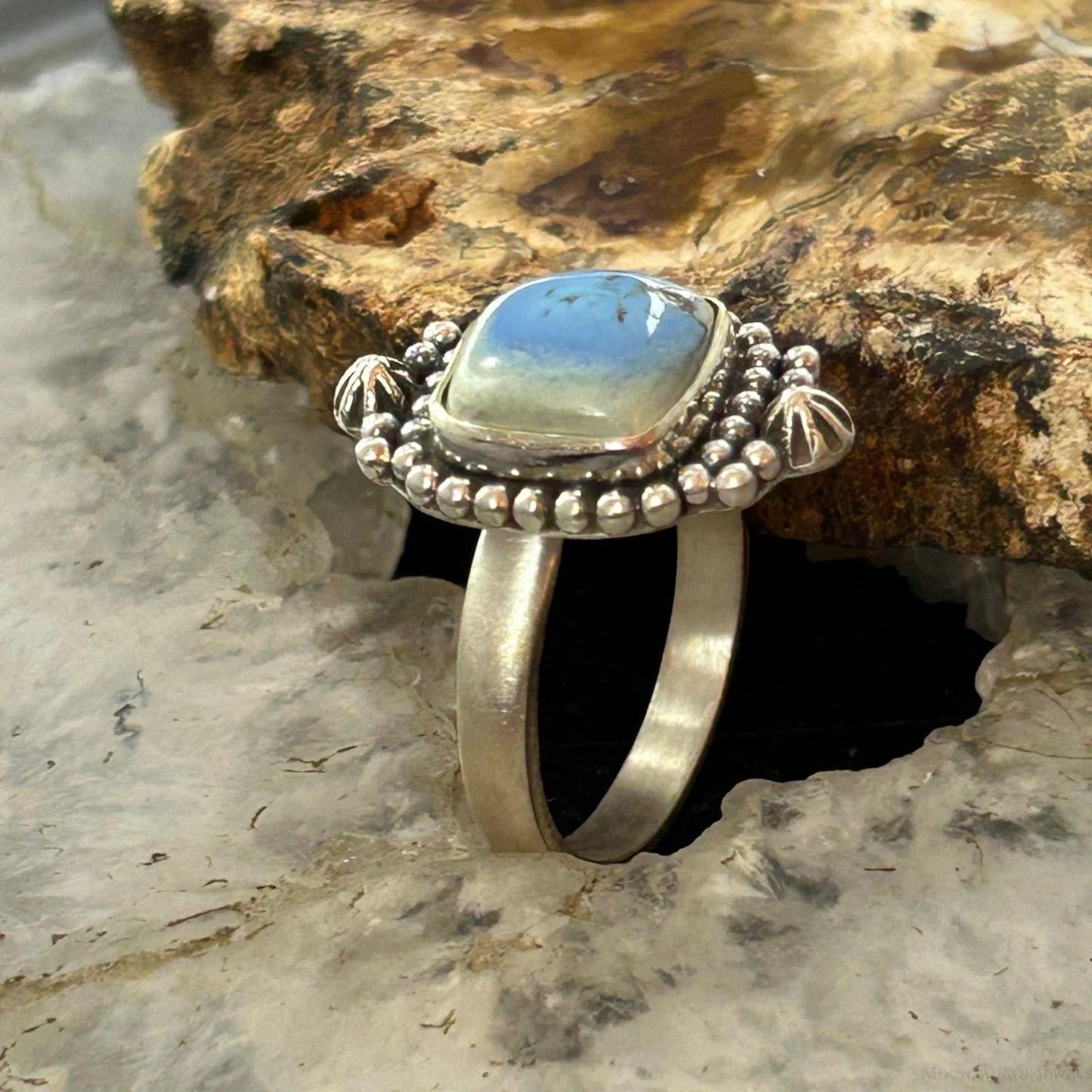 Southwestern Style Sterling Silver Square Golden Hill Turquoise Adjustable Ring For Women