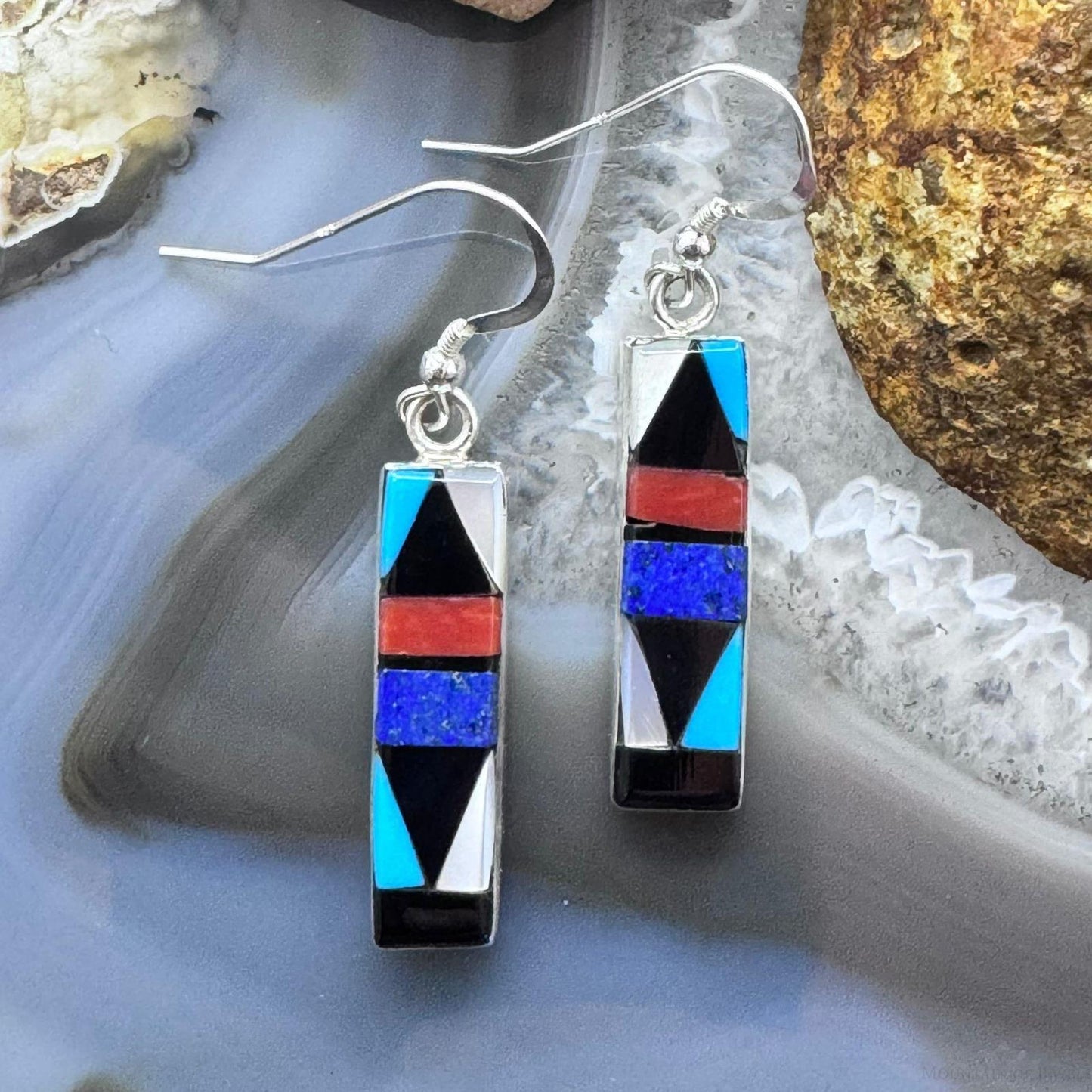 Starllie & Sheryl Edaakie Sterling Silver Multistone Inlay Dangle Earrings For Women #5