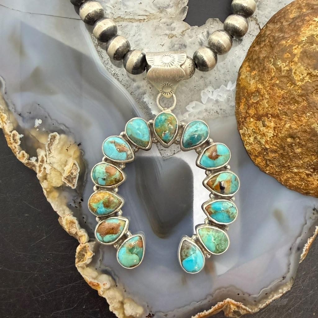 Sterling Silver Southwestern Style 13 Teardrop Turquoise Naja Pendant For Women