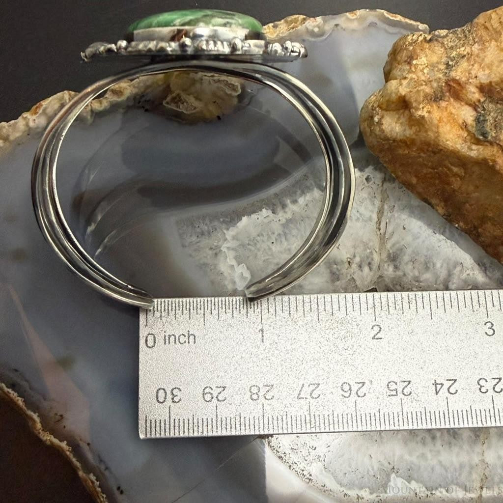 Sterling Silver Southwestern Style Large Oval Variscite Bracelet For Women