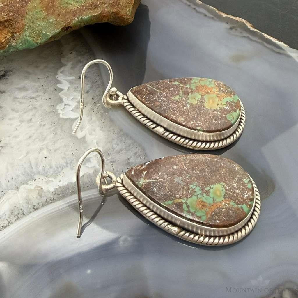 Sterling Southwestern Style Teardrop Turquoise Dangle Earrings For Women #2