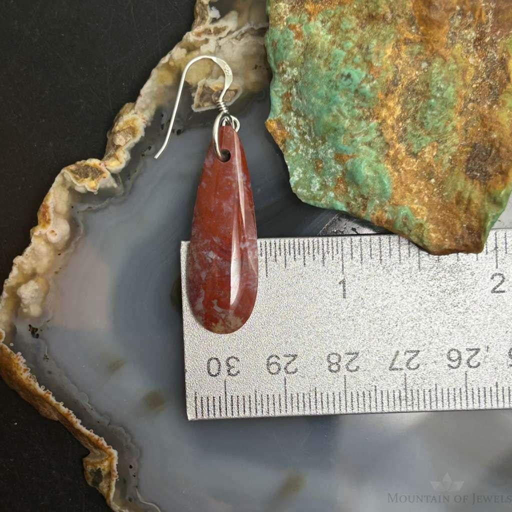 Sterling Silver Teardrop Plum Moss Agate Slab Dangle Earrings For Women #514