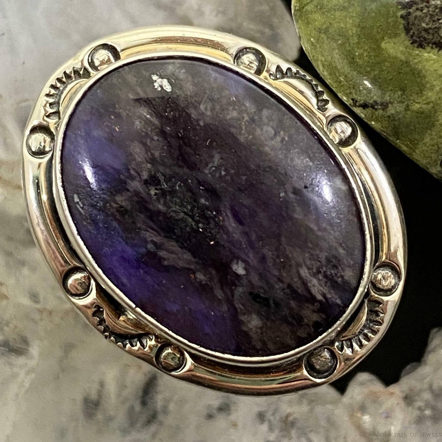 Native American Sterling Silver Oval Charoite Ring Size 8.25 For Women