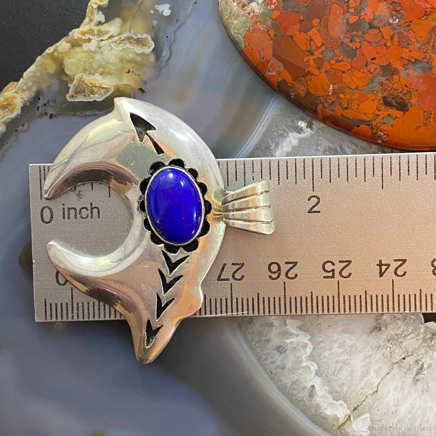 Native American Sterling Silver Fetish Bear with Oval Lapis Pendant For Women