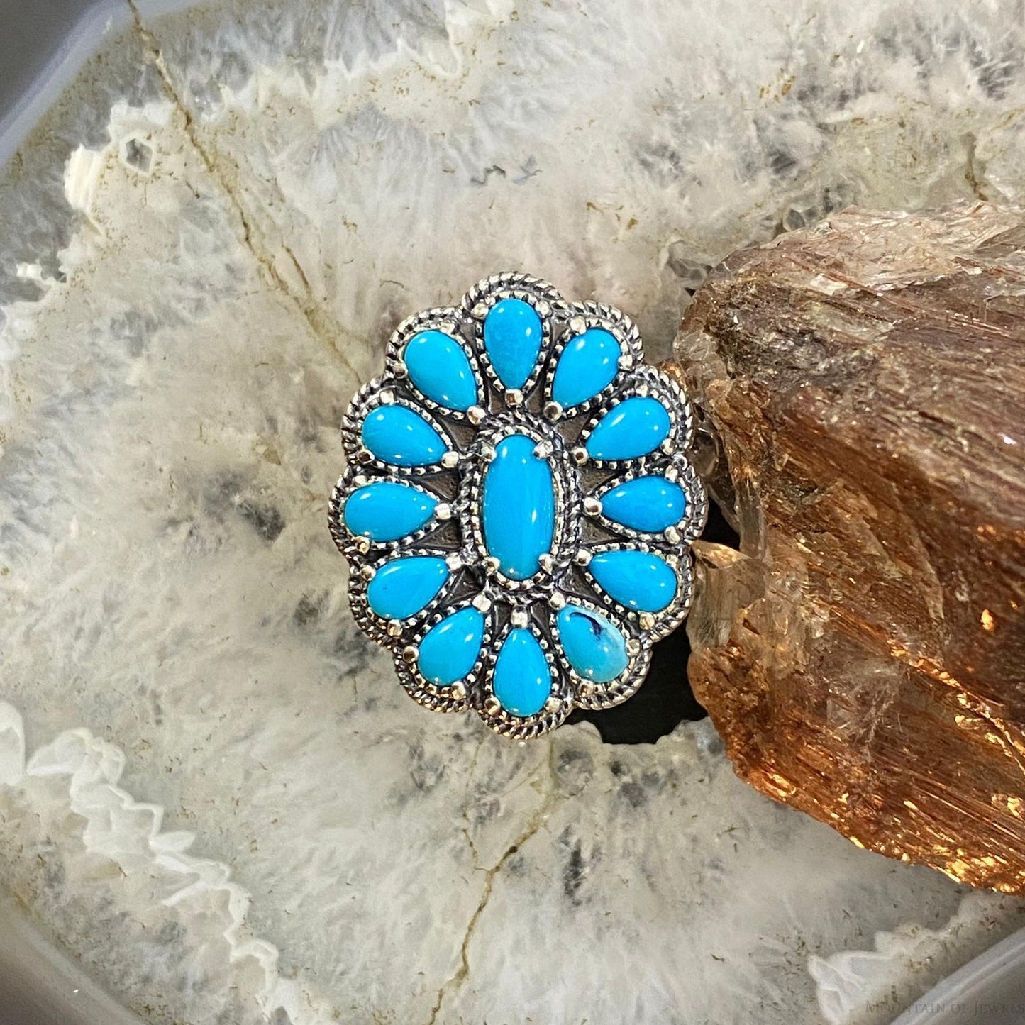 Carolyn Pollack Southwestern Style Sterling Silver Sleeping Beauty Turquoise Cluster Ring For Women