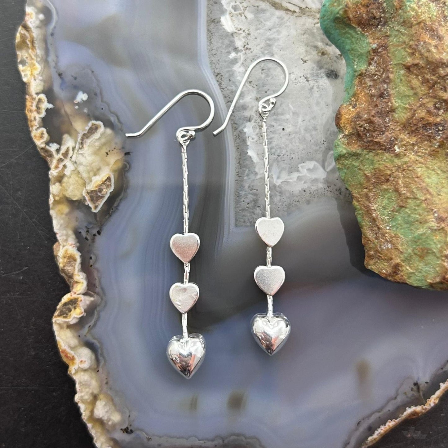 Sterling Silver 3 Hearts Fashion Dangle Earrings For Women