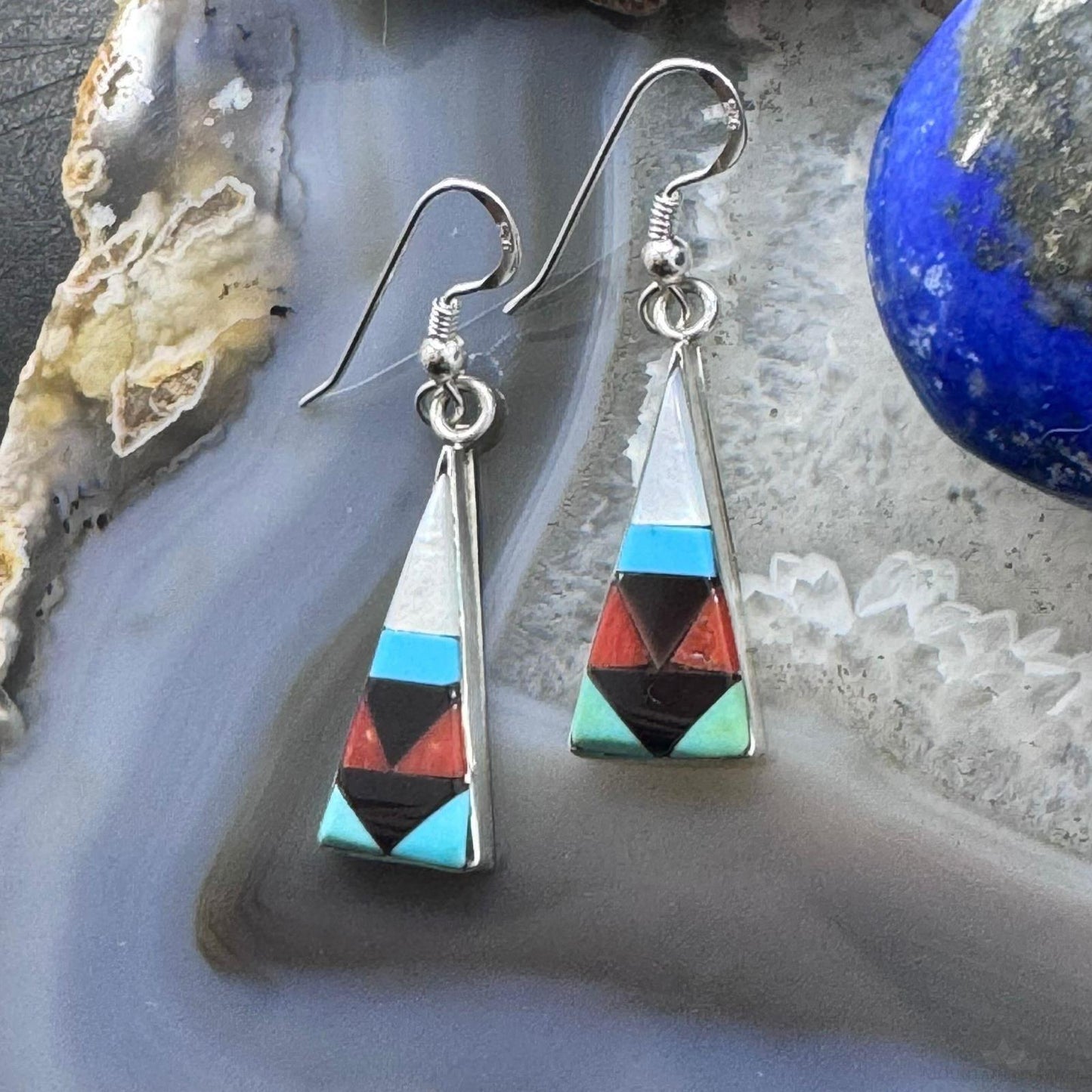 Starllie & Sheryl Edaakie Sterling Silver Multistone Inlay Dangle Earrings For Women #1