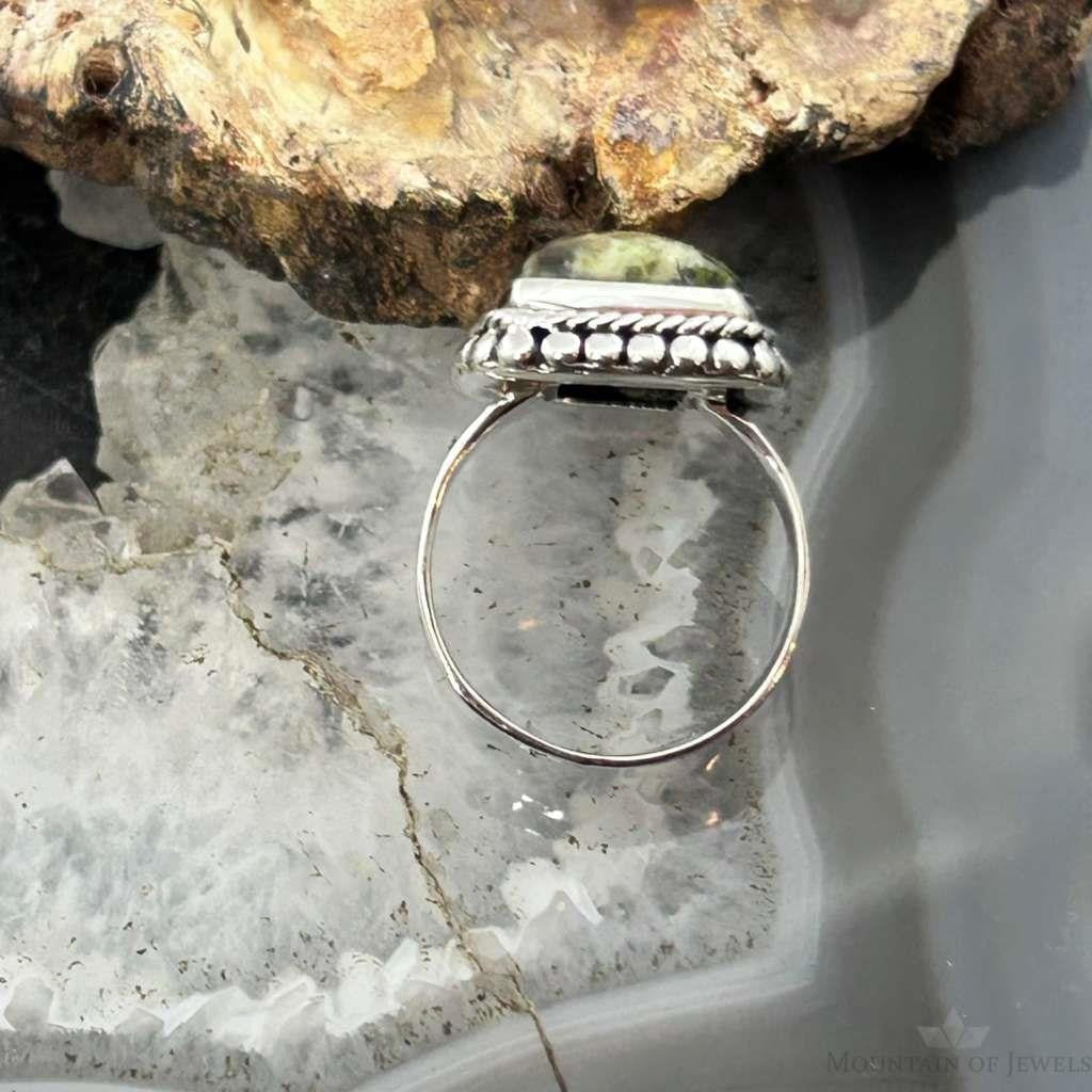 Sterling Silver Southwestern Style Rectangle Chrome Chalcedony Bar Ring Size 6.5 For Women