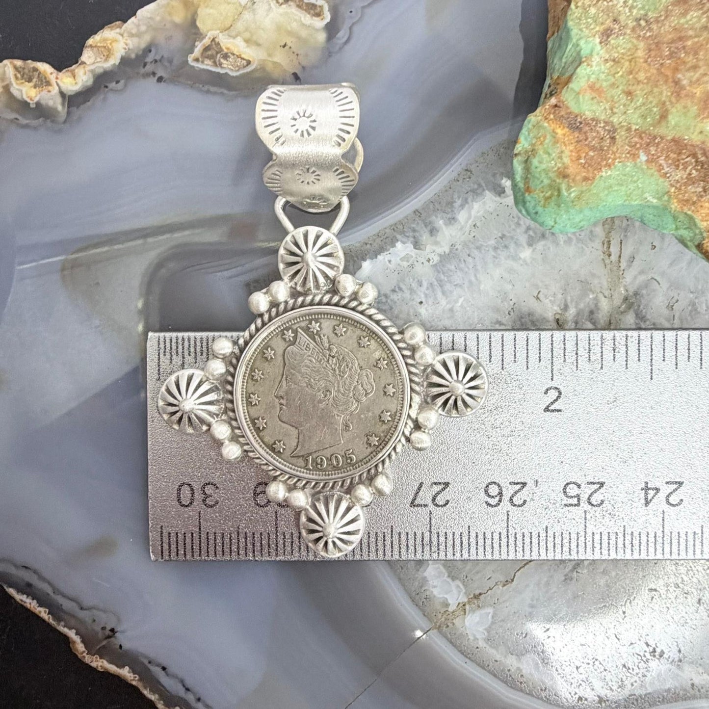 1905 Genuine US Liberty Head Nickel Decorated Unisex Sterling Silver Pendant