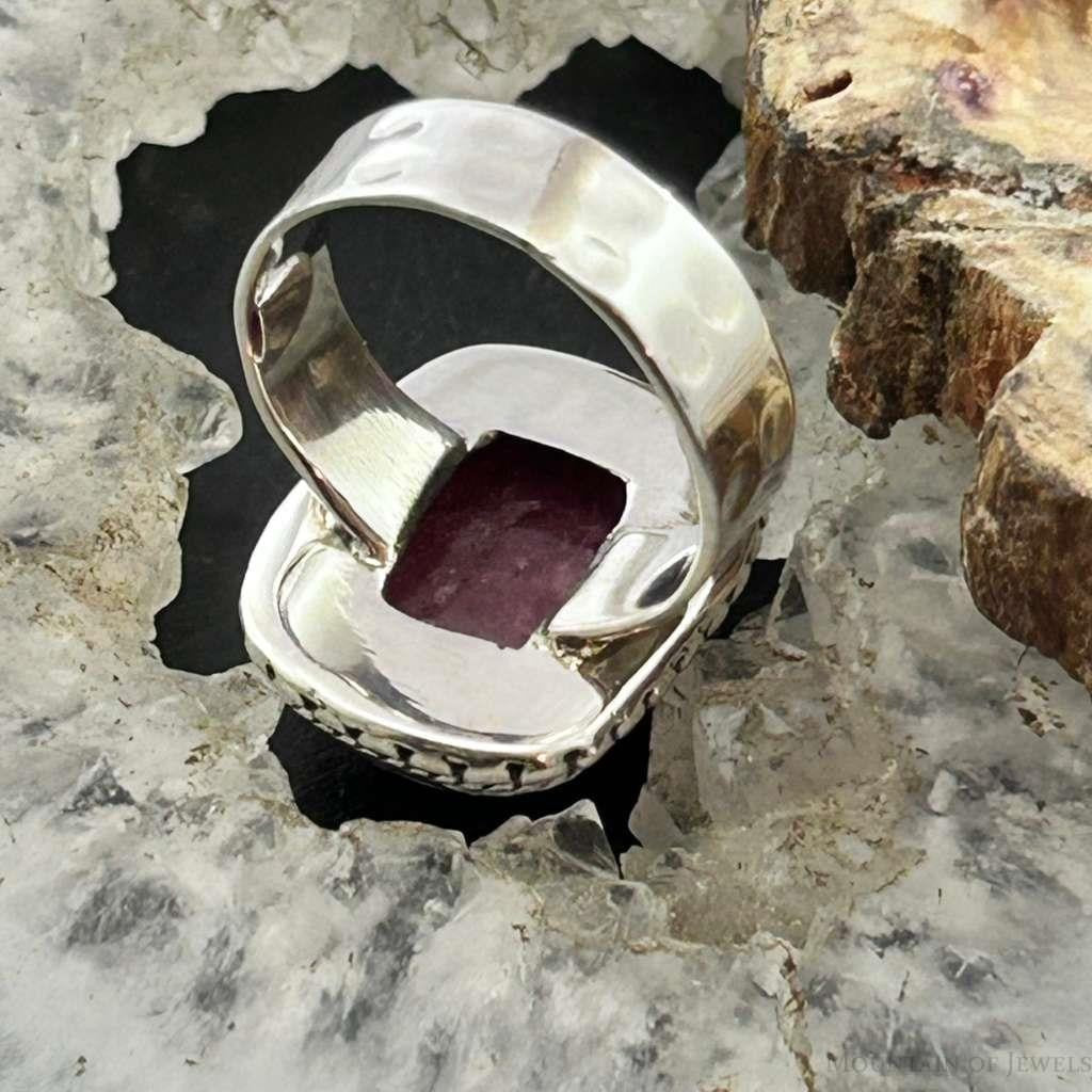 Sterling Silver Southwestern Style Rectangle Thulite Ring Size 7 For Women