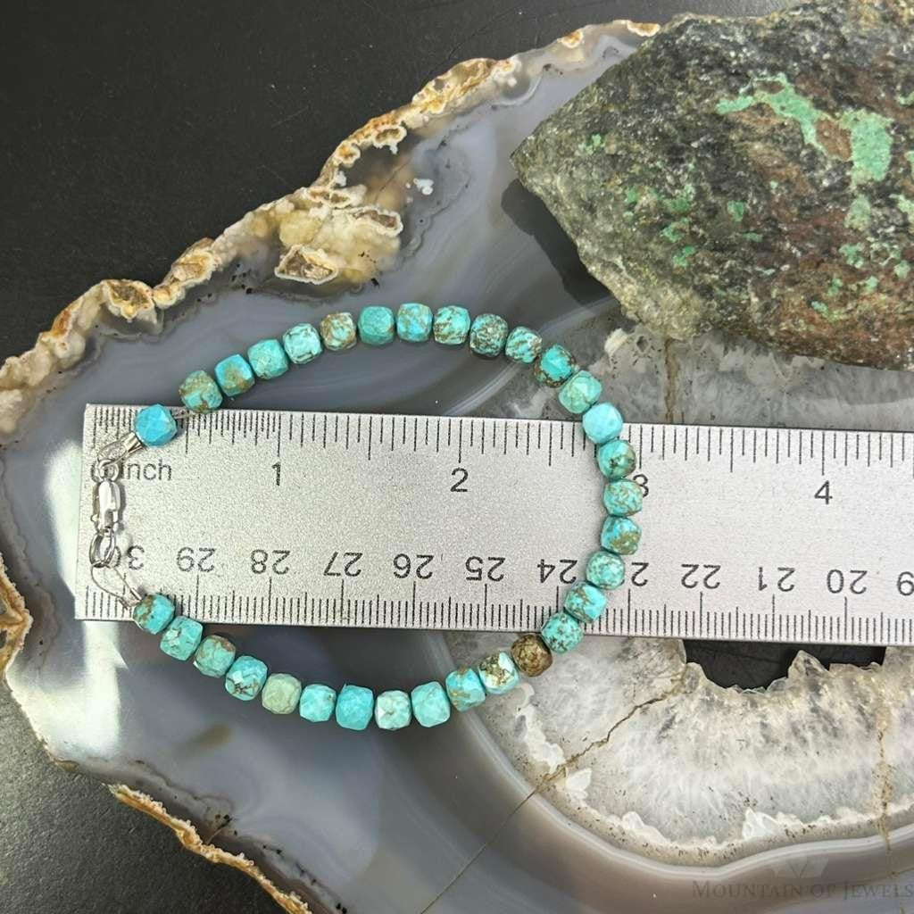 Sterling Silver Faceted Turquoise Beads 7.5" Bracelet For Women