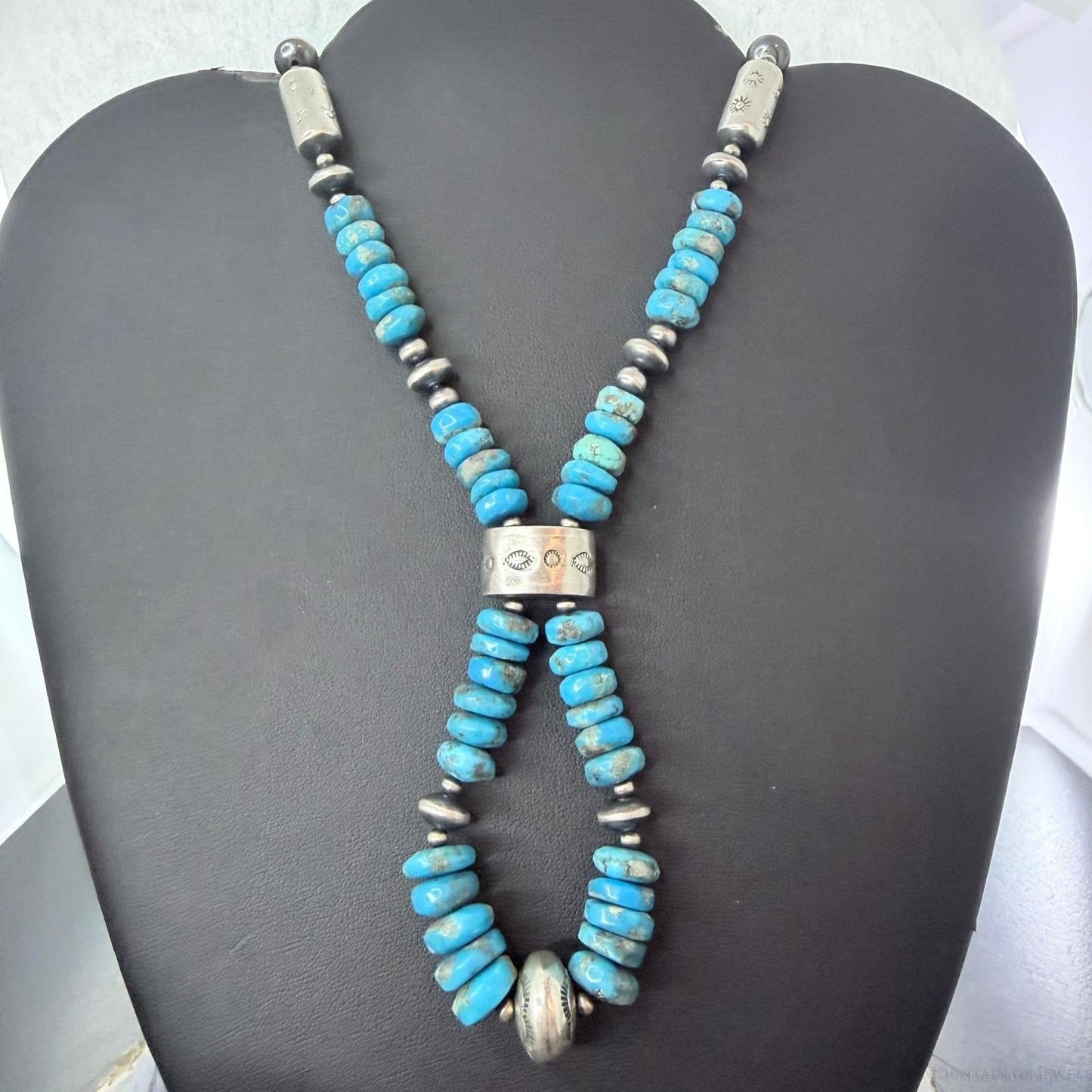 Sterling Silver Southwestern Style Turquoise Disk Beads & Starling Beads 20" Necklace For Women