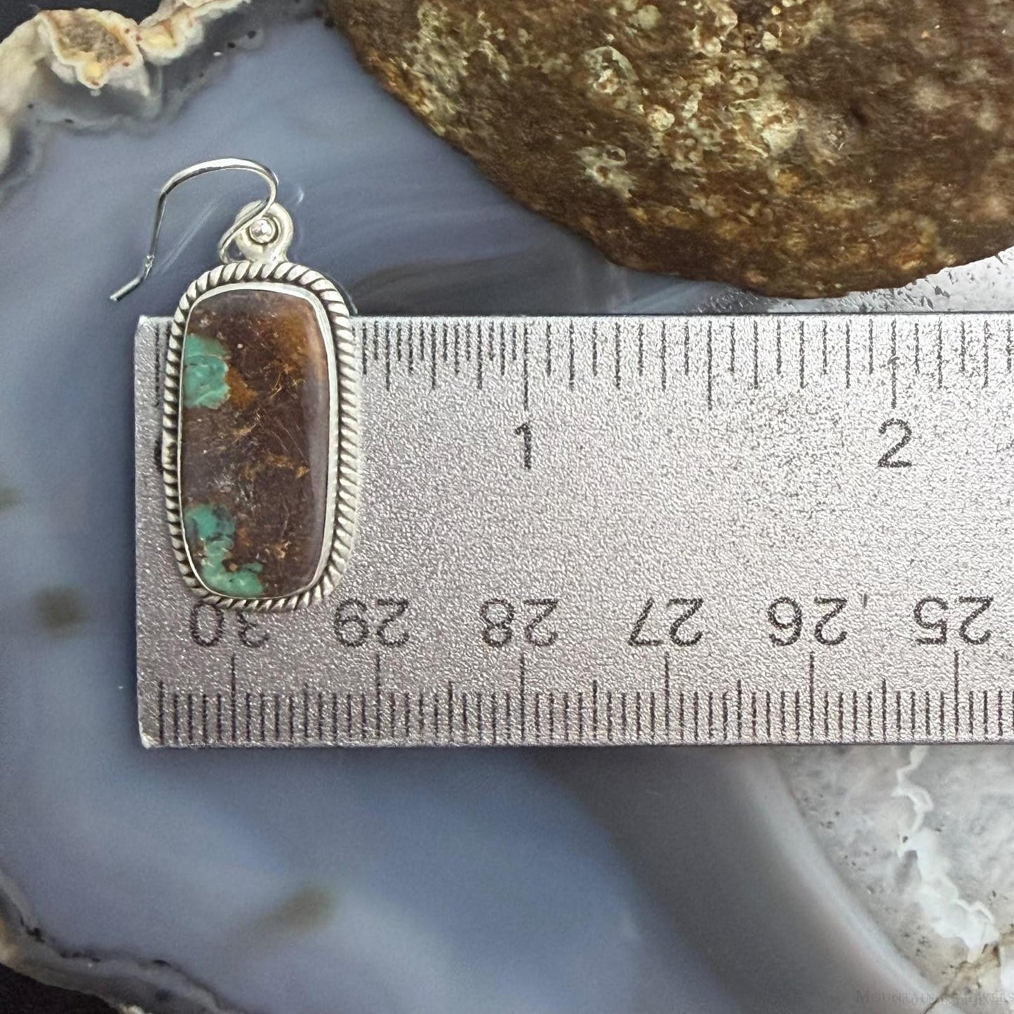 Sterling Silver Southwestern Style Rectangle Royston Turquoise Dangle Earrings For Women
