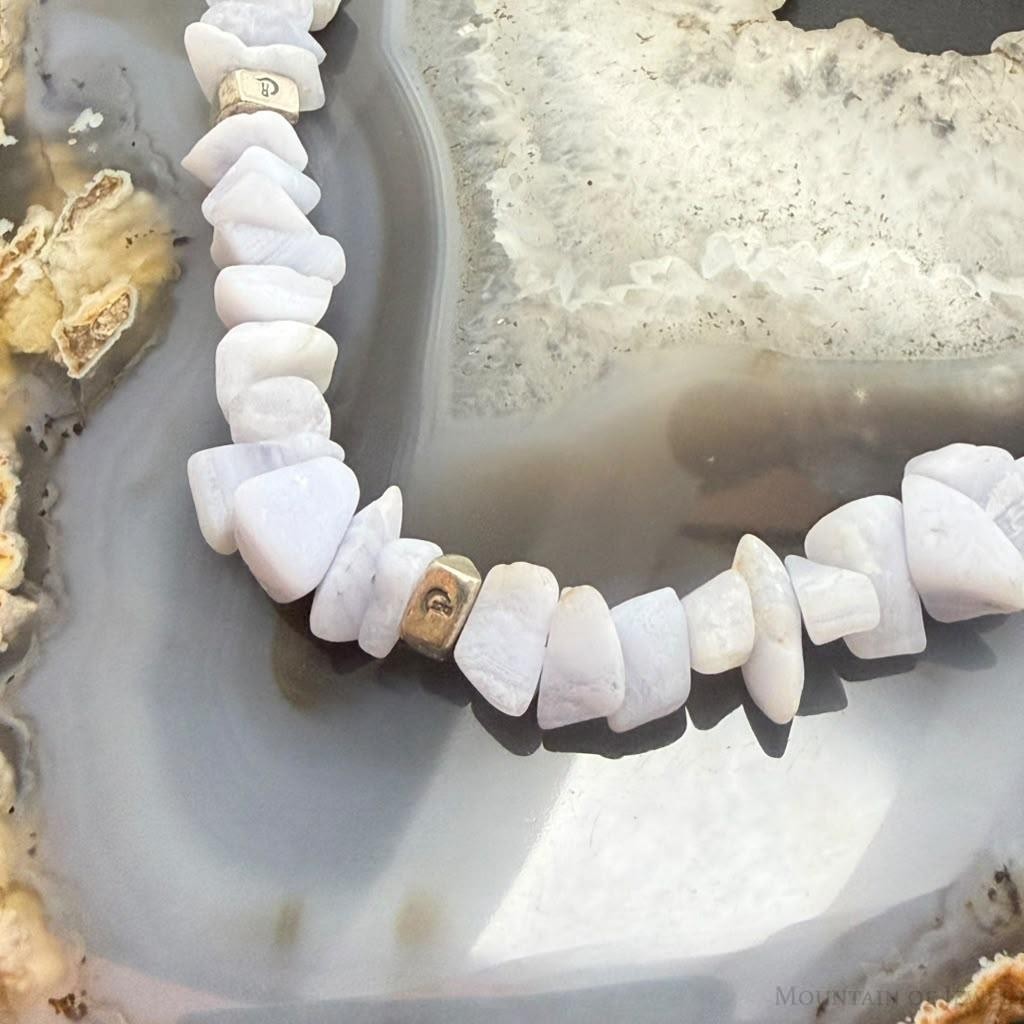 Carolyn Pollack Sterling Silver Natural Blue Lace Agate Bead 16"-19" Necklace For Women