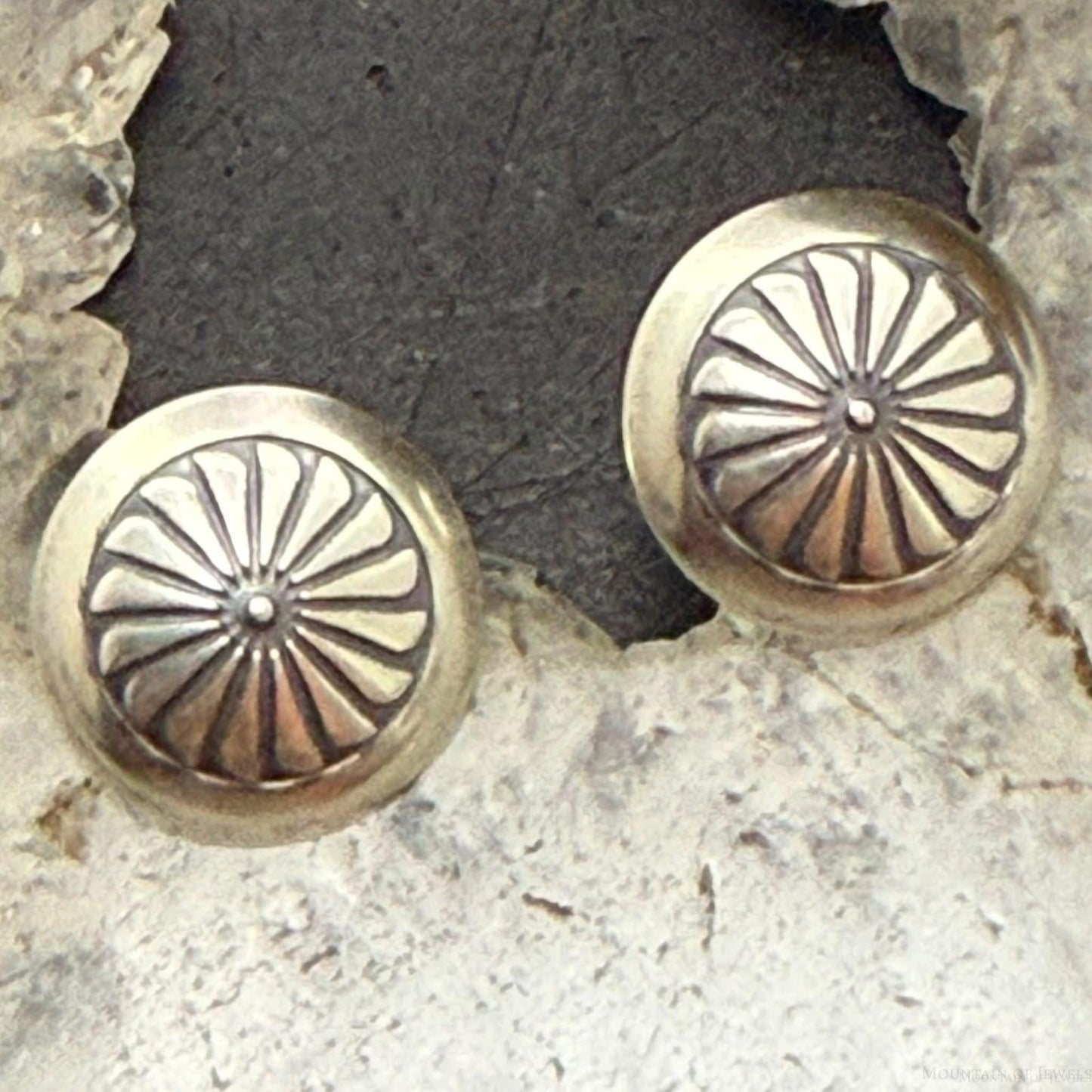Native American Sterling Silver Round Stamped Concho Stud Earrings For Women
