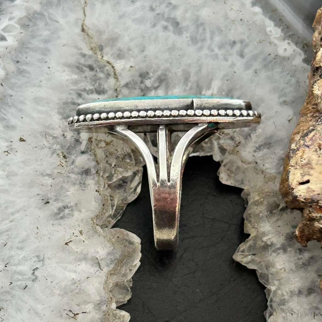Vintage Native American Silver Oval Turquoise Split Shank Ring Size 8.5 For Women