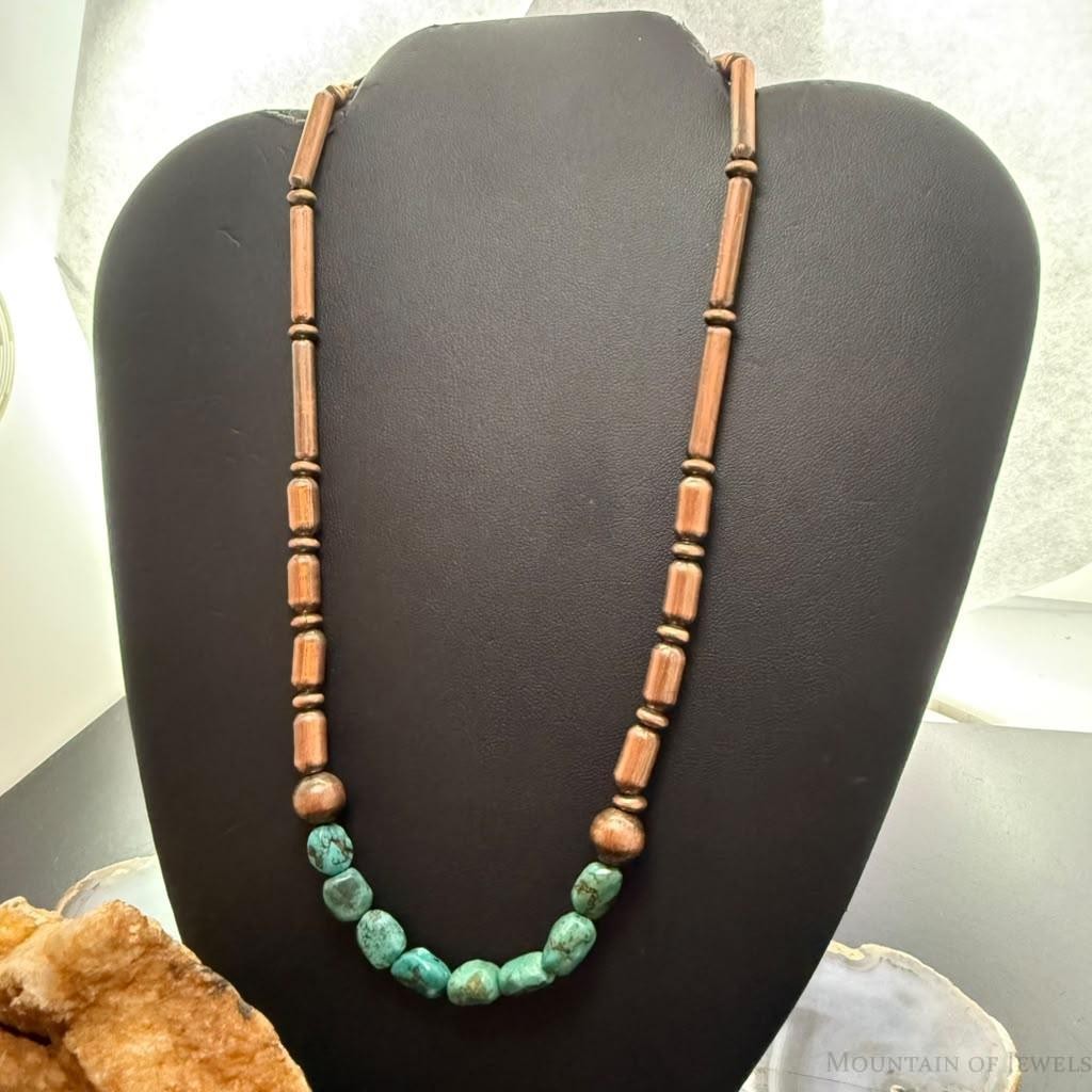 Southwestern Style 4.5-6mm Copper Navajo Pearl,Cylinder&Turquoise Beads Necklace