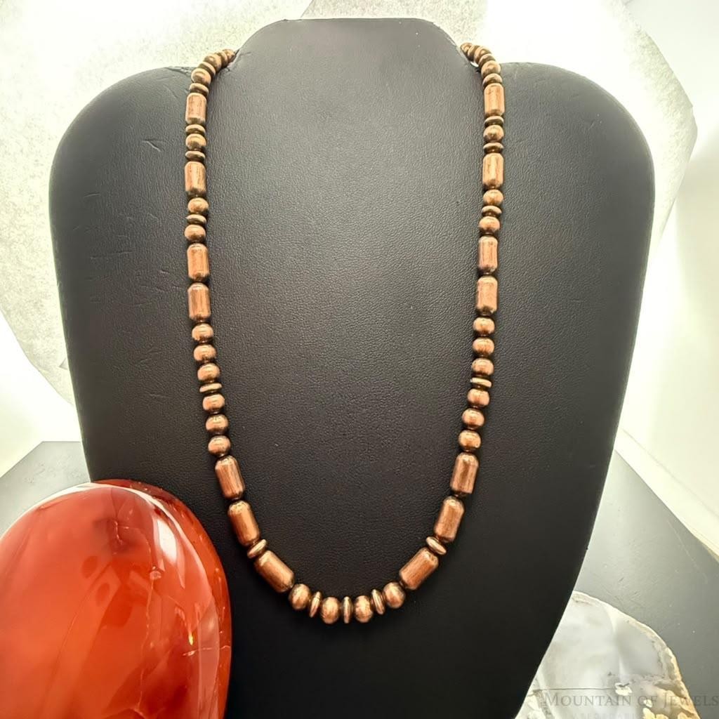 Southwestern Style 6-12mm Round,Saucer,Cylinder Copper Navajo Pearl 18" Necklace For Women