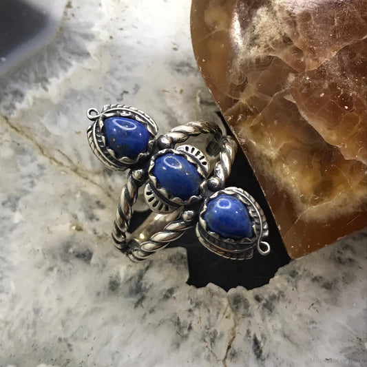 Carolyn Pollack Sterling Silver 3 Denim Lapis Decorated Ring Size 11 For Women