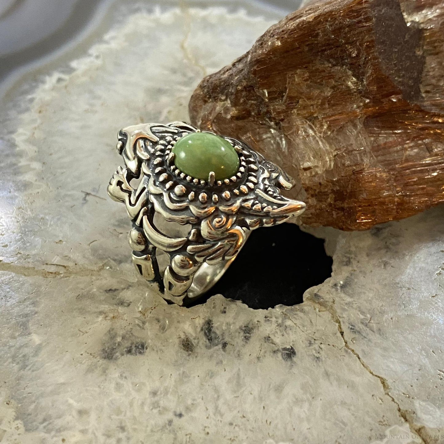 Fritz Casuse &  Carolyn Pollack Southwestern Style Sterling Silver Green Turquoise Horned Toad Ring For Women
