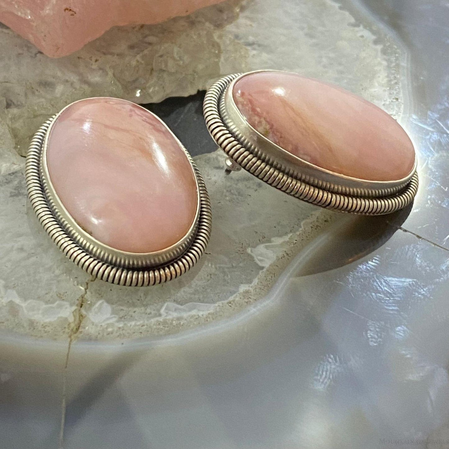 Wydell Billie Sterling Silver Oval Peruvian Pink Opal Stud Earrings For Women