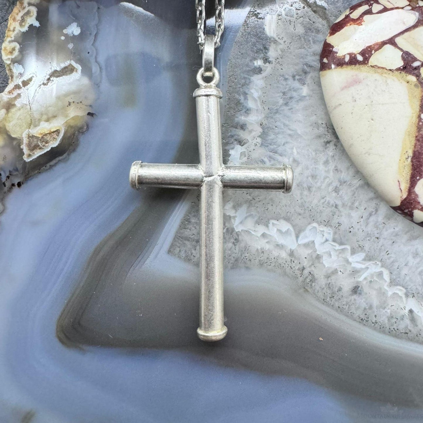 Vintage Sterling Silver Unisex Cross Pendant With 24" Link Chain Necklace