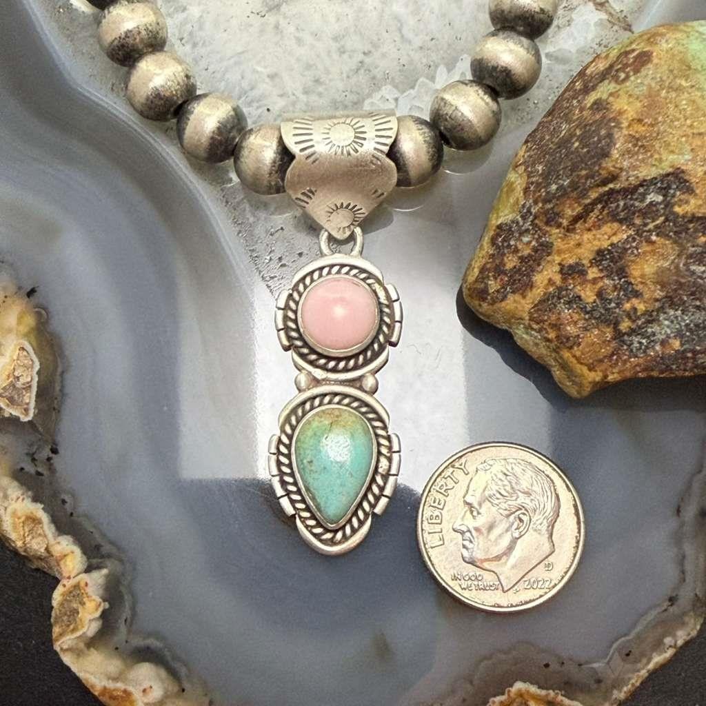 Sterling Silver Southwestern Style Pink Conch & Turquoise Pendant For Women #4