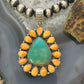 Sterling Silver Southwestern Emerald Valley Turquoise & Spiny Oyster Cluster Pendant For Women