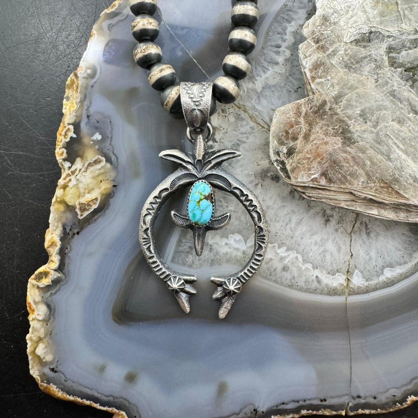 Kevin Billah Native American Sterling Silver Turquoise Decorated Unisex Naja Pendant #2