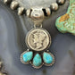 Genuine 1927 90% Silver Mercury Dime Coin w/Teardrop Turquoise Decorated Unisex Pendant