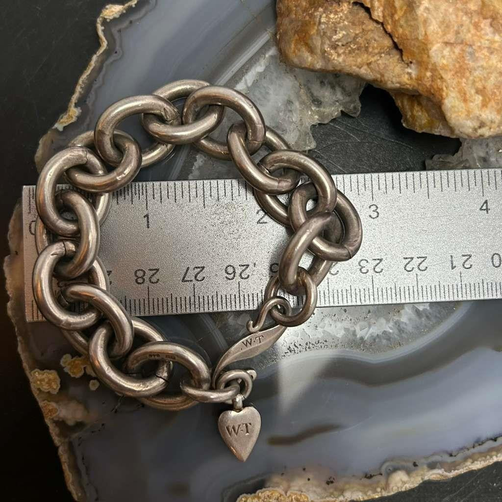 Signed Vintage Heavy Silver Chunky Oval Link 8" Fashion Bracelet For Women