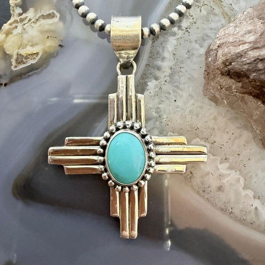 Sterling Silver Southwestern Style Oval Turquoise Unisex Zia Pendant