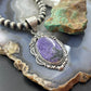 Sterling Silver Southwestern Style Oval Charoite Decorated Pendant For Women