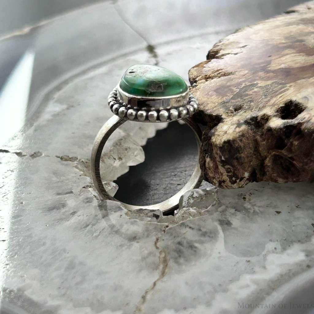 Sterling Silver Southwestern Style Teardrop Sonora Gold Turquoise Adjustable Ring #7