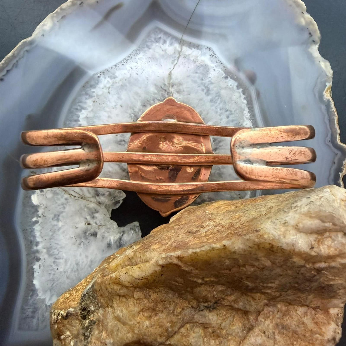 Copper Southwestern Style Oval Serpentine Decorated Bracelet For Women