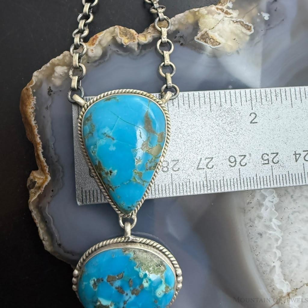 Sterling Silver Southwestern Style Kingman Turquoise Lariat 25" Necklace For Women