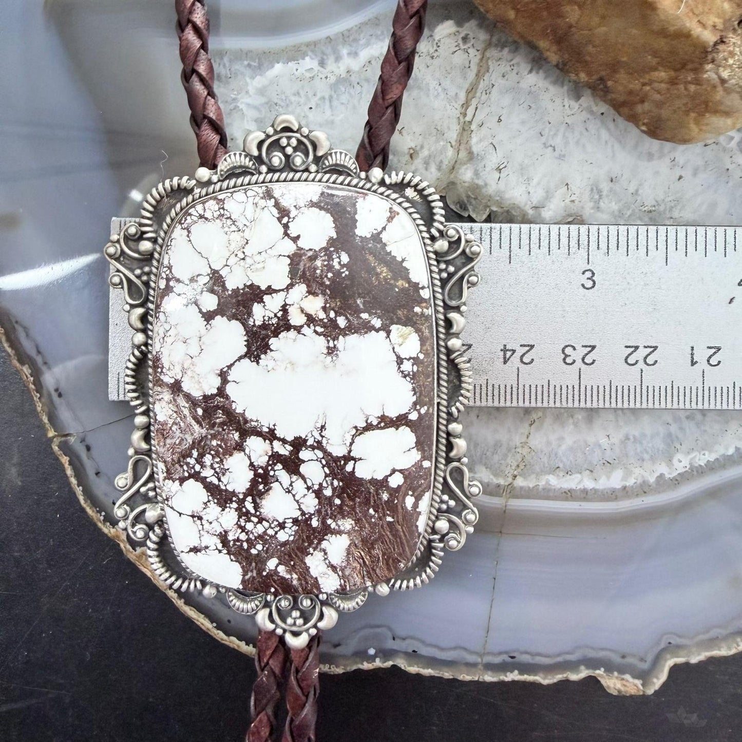 Sterling Silver Southwestern Style Large Rectangle Wild Horse Bolo Tie For Men