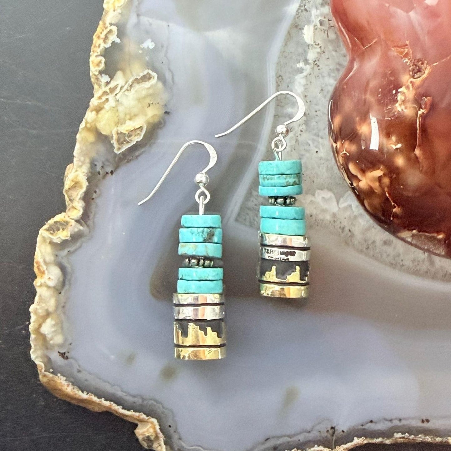 Tommy & Rosita Singer Sterling Silver Turquoise Beads Dangle Earrings For Women