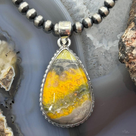 Sterling Silver Southwestern Style Teardrop Yellow Jasper Pendant For Women