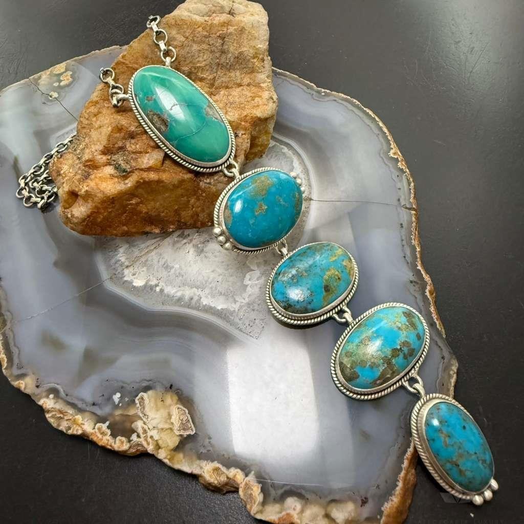 Sterling Silver Southwestern Style Kingman Turquoise 32" Necklace For Women