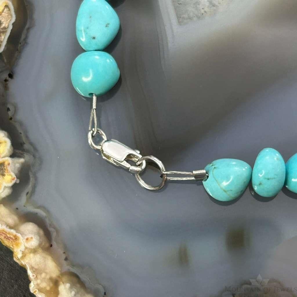 Sterling Silver Natural Turquoise Beads 7.5" Bracelet For Women