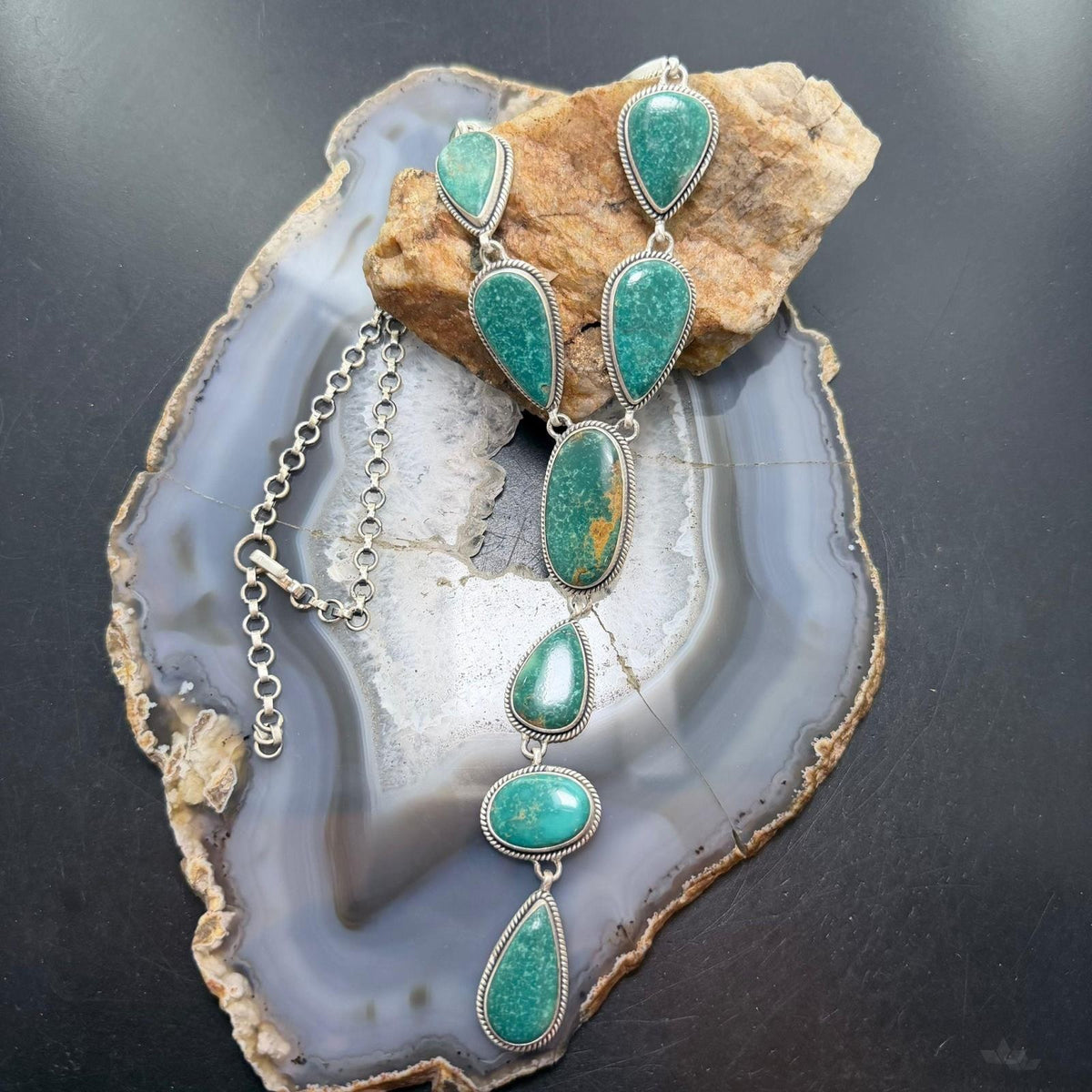 Sterling Silver Southwestern Style White Water Turquoise Lariat 25" Necklace For Women