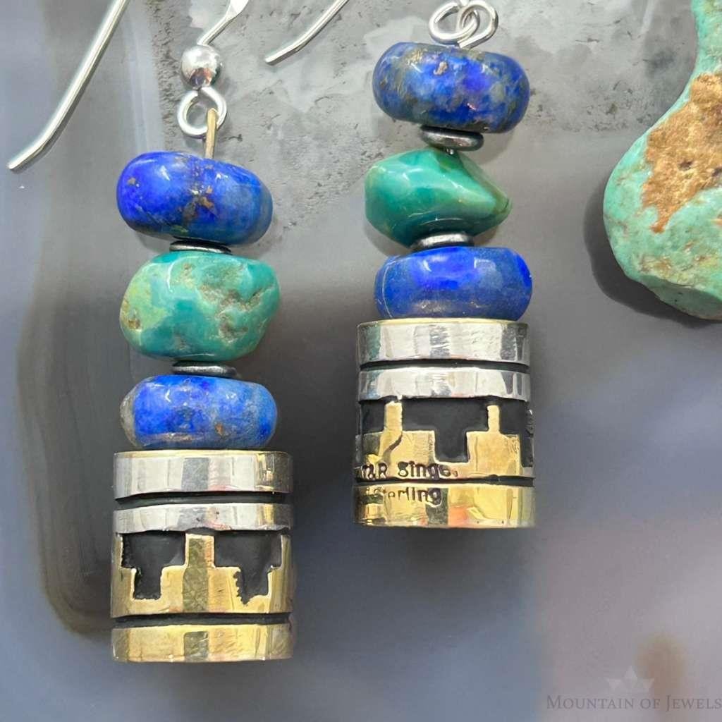 Tommy & Rosita Singer Sterling Lapis,Turquoise Beads Dangle Earrings For Women