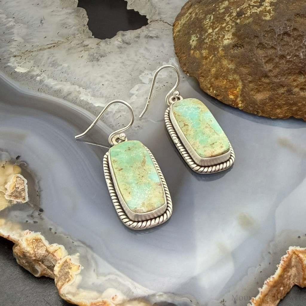 Sterling Silver Southwestern Style Rectangle Turquoise Dangle Earrings For Women