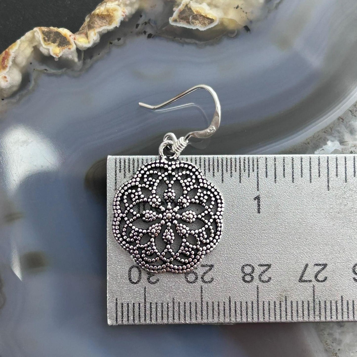 Sterling Silver Lattice Floral Design Dangle Earrings For Women