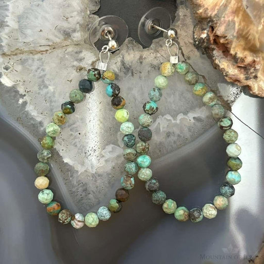 Sterling Silver Faceted Hubei Turquoise Beads Hoop Earrings For Women