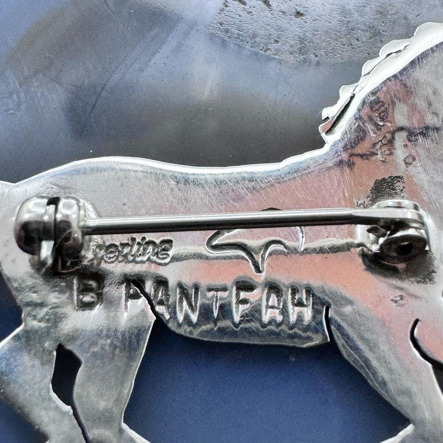 Brad Panteah Sterling Silver SW Motifs Overlay Galloping Horse Unisex Brooch