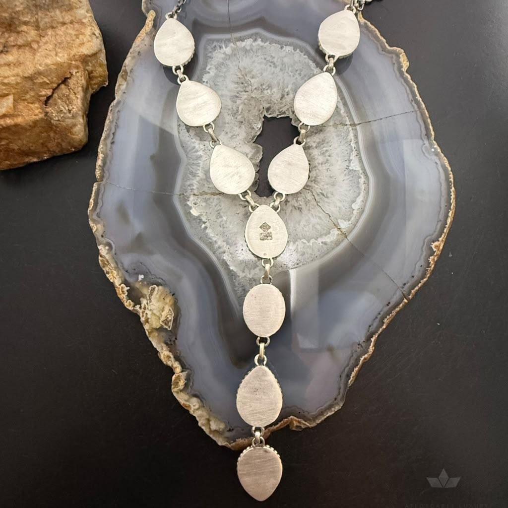 Sterling Silver Southwestern Style Teardrop Turquoise #8 Lariat Necklace For Women